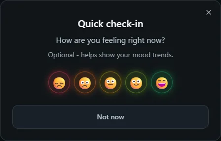 Optional Vayvio mood check with five response choices and a Not now action.